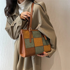 Vintage Patchwork Suede Shoulder Bag for Women
