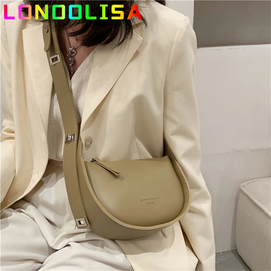 Burminsa Semicircle Shoulder Bags Wide Strap Purses for Women