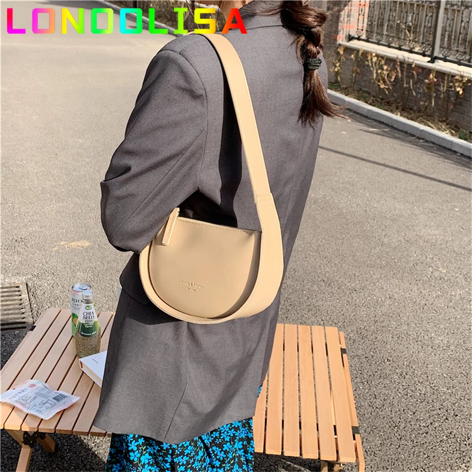 Burminsa Semicircle Shoulder Bags Wide Strap Purses for Women