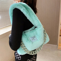 Soft Fluffy Shoulder Bags For Women Winter Candy Plush Female Tote