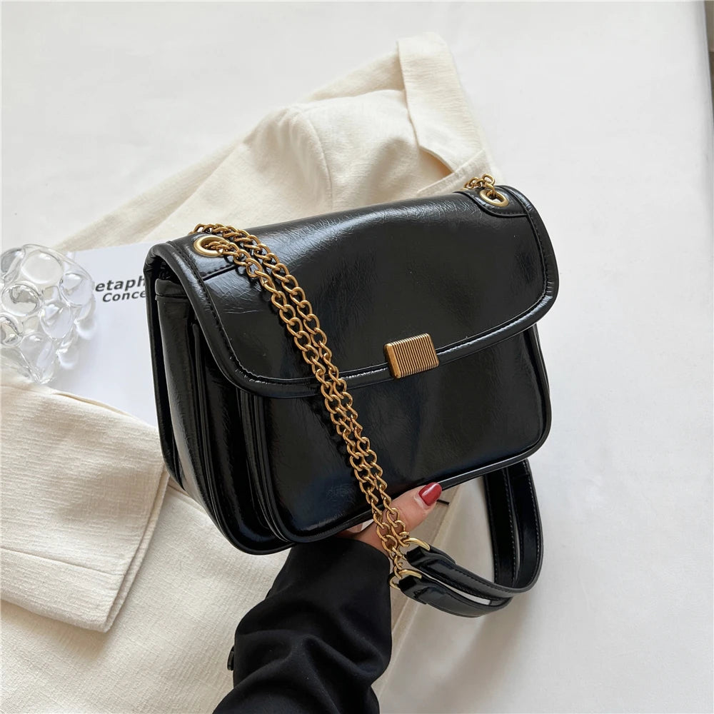Vintage Chain Shoulder Bags for Women Winter Messenger Work Purses