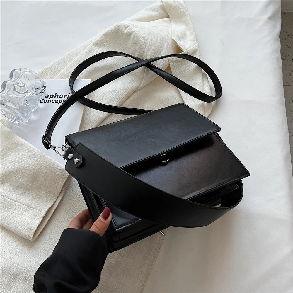 Vintage Wide Strap Underarm Shoulder Bags For Women Push Lock Crossbody Work
