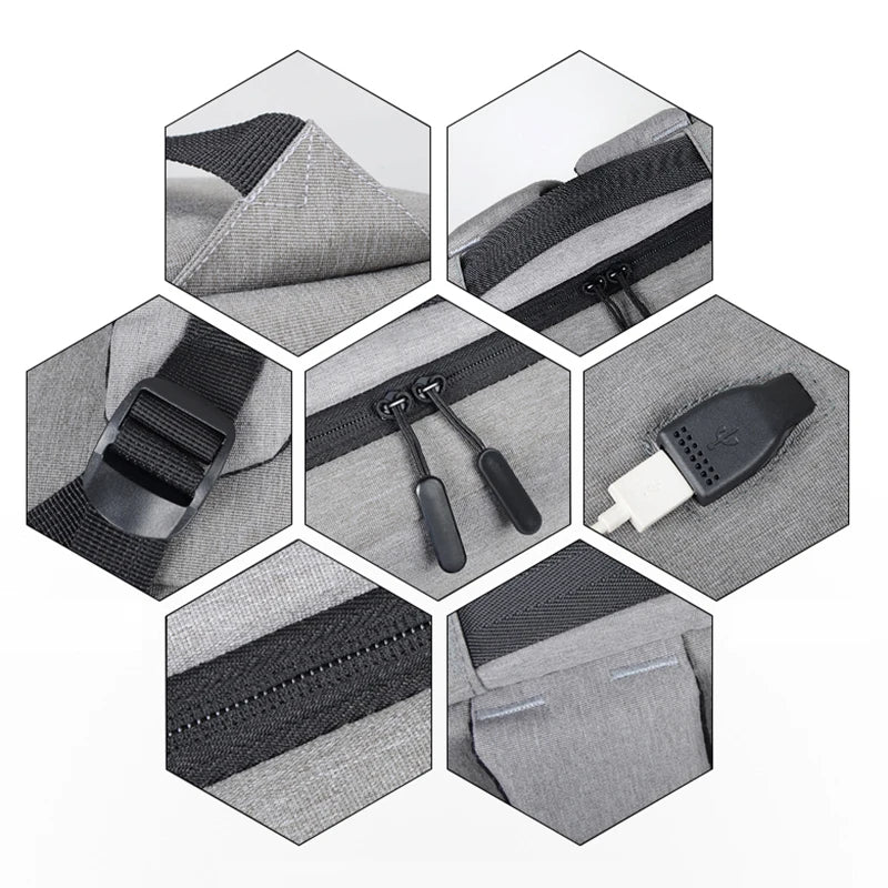 Men's Business Backpack USB Charging Rucksack Waterproof Oxford Cloth 15.6 Inch