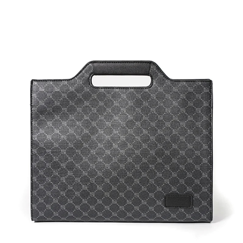 Men's Leather Briefcase Plaid Messenger Bag