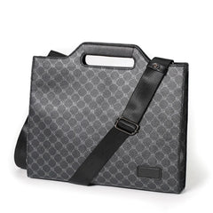 Men's Leather Briefcase Plaid Messenger Bag