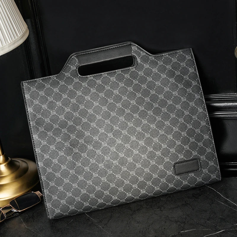 Men's Leather Briefcase Plaid Messenger Bag