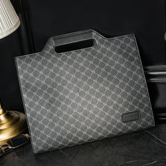 Men's Leather Briefcase Plaid Messenger Bag