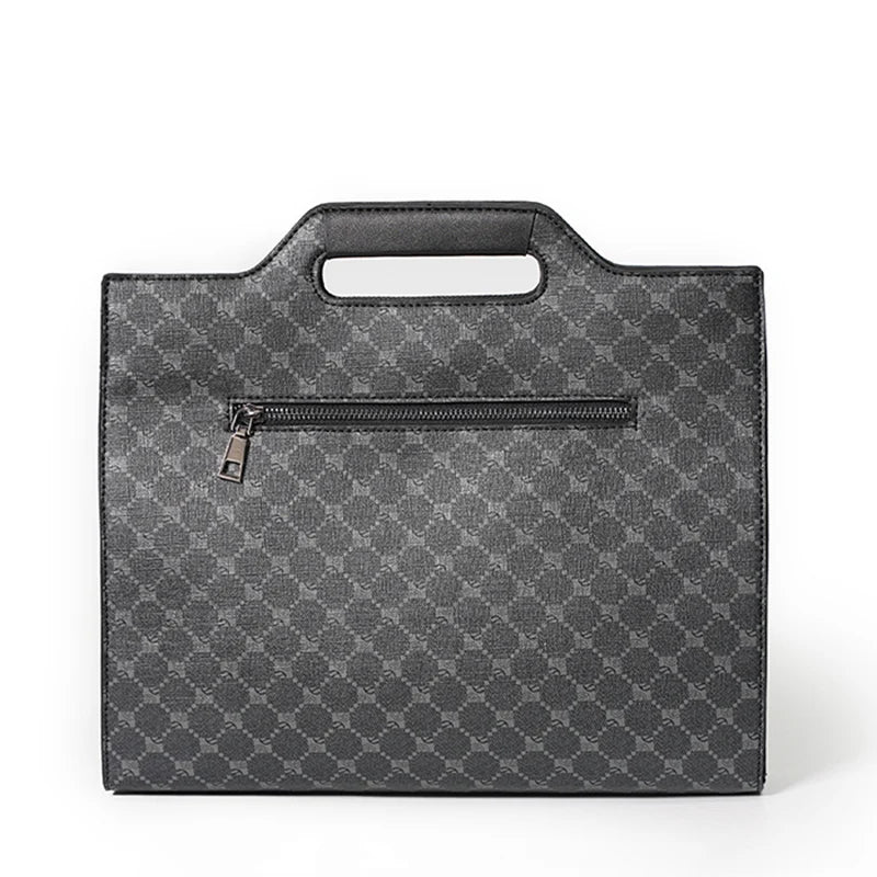 Men's Leather Briefcase Plaid Messenger Bag