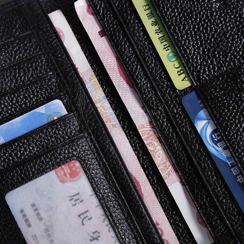 Men's Long Cow Leather Wallet Multi-card Business Bag