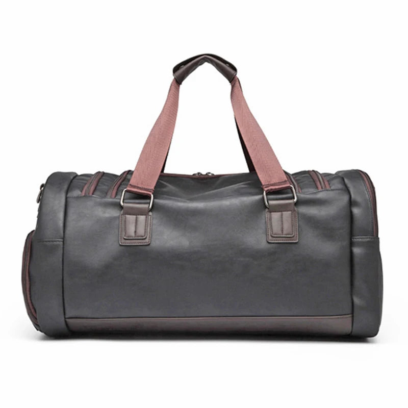 Men's PU Leather Travel Shoulder Bag with Shoe Compartment