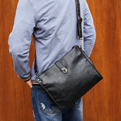 Men's PU Leather Messenger Bag Buckle Shoulder Casual File Bag