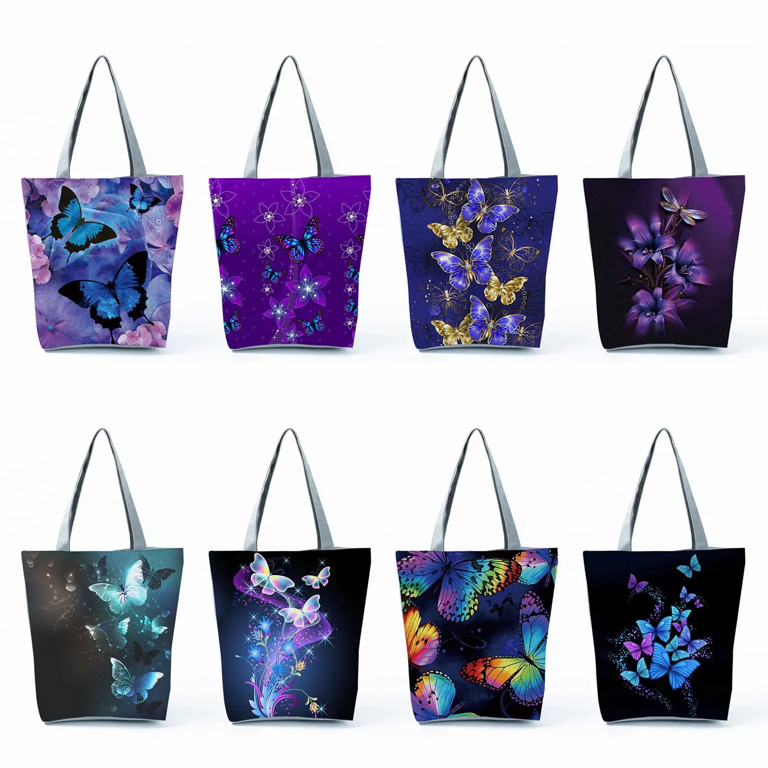 Butterfly Floral Printed Handbags High Capacity Eco Reusable Shopping Bag