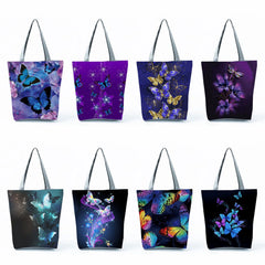 Butterfly Floral Printed Handbags High Capacity Eco Reusable Shopping Bag