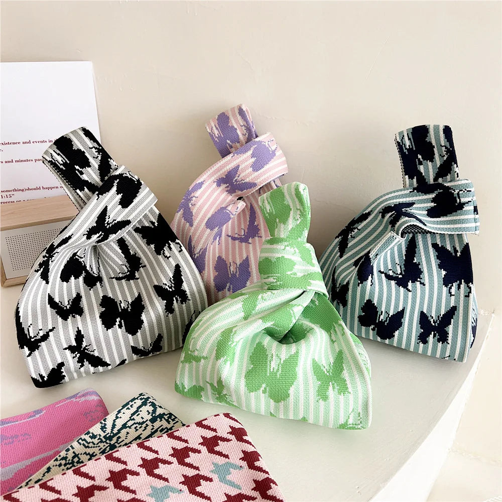 Butterfly Pattern Knitted Handbag Women's Autumn Winter Summer Sho...