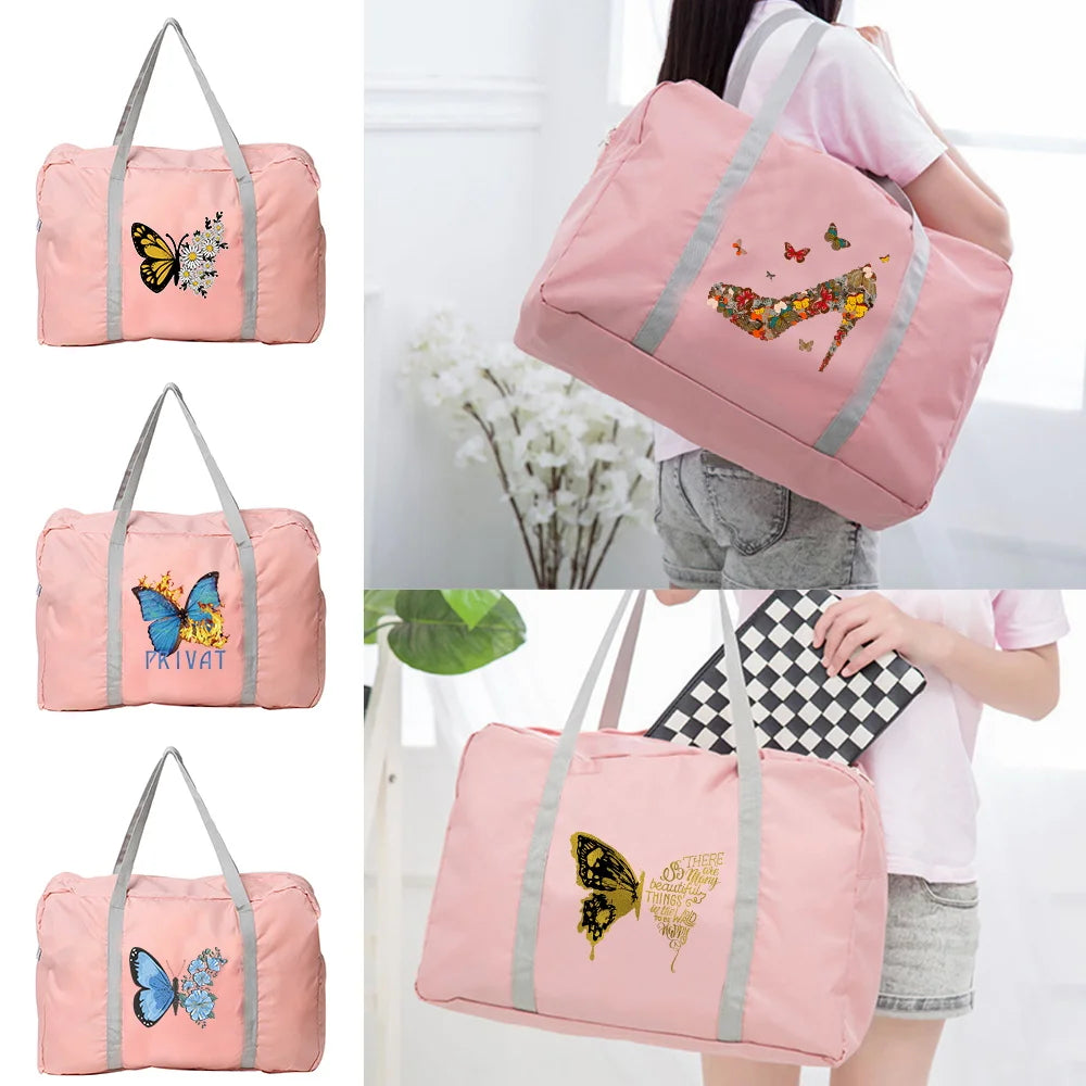 Butterfly Pattern Travel Bag Nylon Large Capacity Luggage Pack Women Men