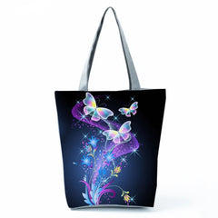 Butterfly Printed Handbags Animal Portable High Capacity Foldable Shopping Bag E