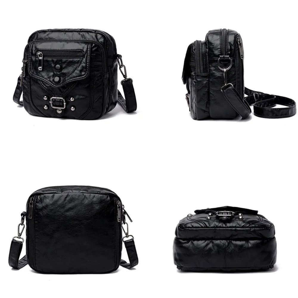 Button Rivet Crossbody Bag Women's PU Leather Shoulder Bags