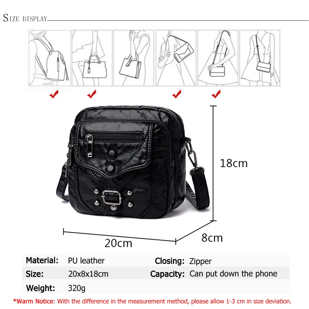Button Rivet Crossbody Bag Women's PU Leather Shoulder Bags