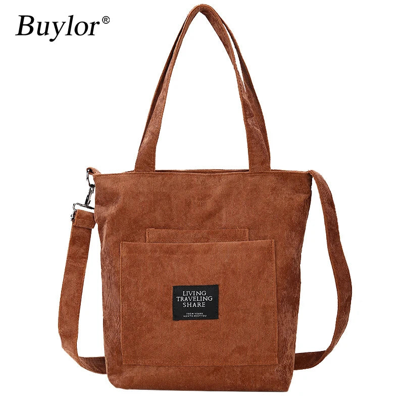 Buylor Crossbody Bag Corduroy Tote Bag Striped Cloth Shoulder Bag