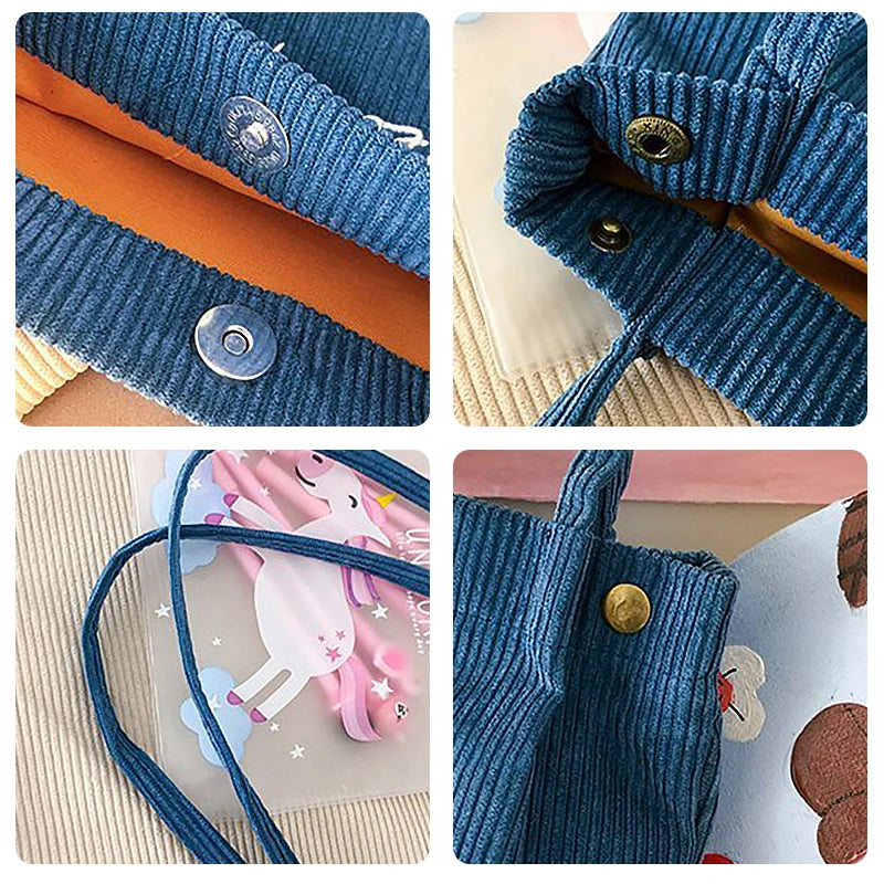 Buylor Small Bear Shoulder Bag Corduroy Reusable Casual Tote