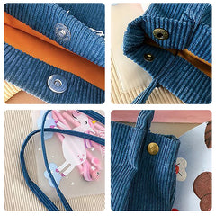 Buylor Small Bear Shoulder Bag Corduroy Reusable Casual Tote