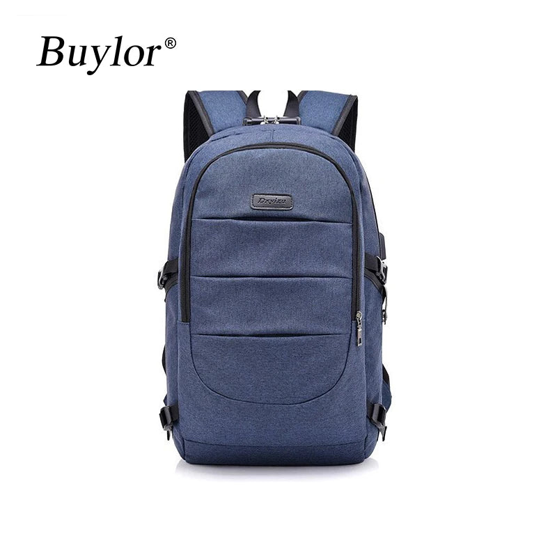 Buylor Men Backpack Waterproof Travel Bag USB Charging Backpack