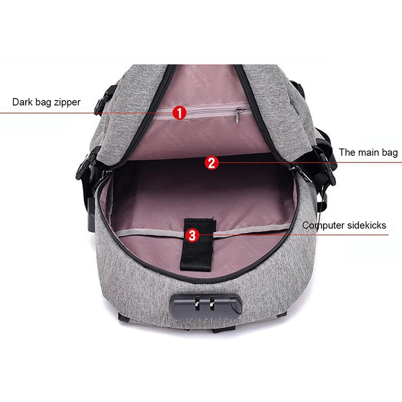 Buylor Men Backpack Waterproof Travel Bag USB Charging Backpack