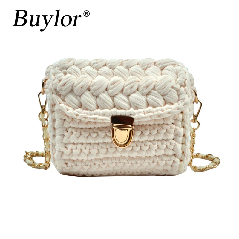 Buylor Women's Woven Tote Bag Chain Knitting Crossbody Shoulder Bags