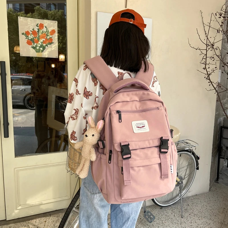 Nylon College Style Women Schoolbag Multilayer Travel Backpack