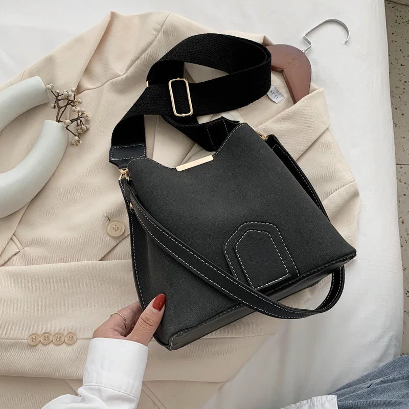 Buylor Shoulder Bag Vintage Bucket Matte PU Leather Crossbody Messenger