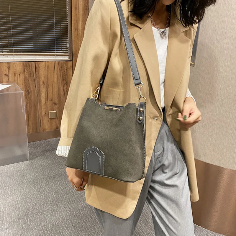 Buylor Shoulder Bag Vintage Bucket Matte PU Leather Crossbody Messenger