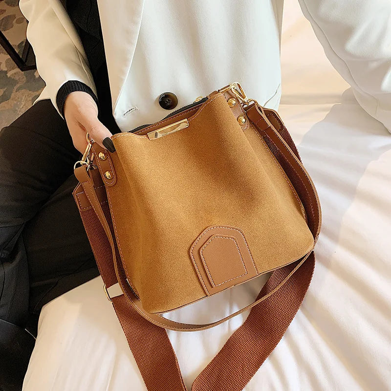 Buylor Shoulder Bag Vintage Bucket Matte PU Leather Crossbody Messenger