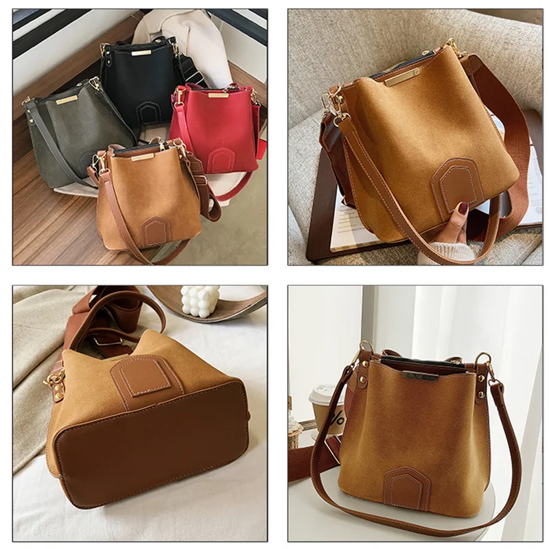 Buylor Shoulder Bag Vintage Bucket Matte PU Leather Crossbody Messenger