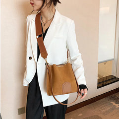Buylor Shoulder Bag Vintage Bucket Matte PU Leather Crossbody Messenger