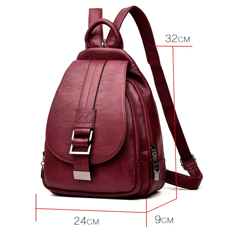 Buylor Women Backpack Leather Shoulder Bag Casual Large Capacity Female Backpack