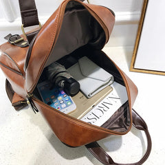 Buylor Women Backpack Retro PU Leather Student School Bag Waterproof