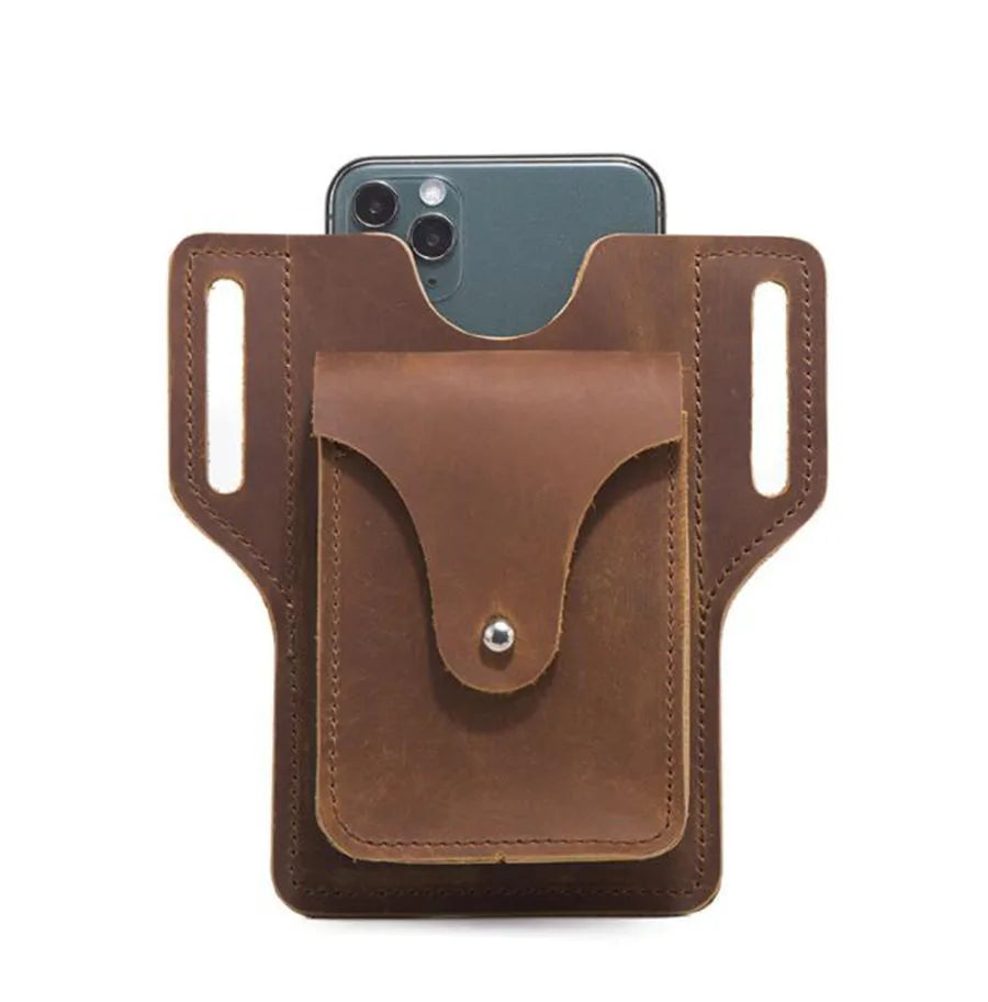 Vintage Men's Leather Mobile Phone Fanny Pack Waist Bag