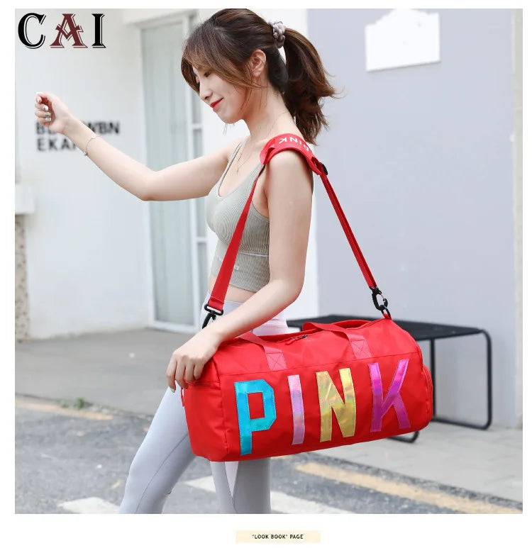 Women Laser Letter Sequin Wet Dry Travel Bag Sports Portable Shoulder Storage