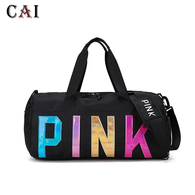 Women Laser Letter Sequin Wet Dry Travel Bag Sports Portable Shoulder Storage