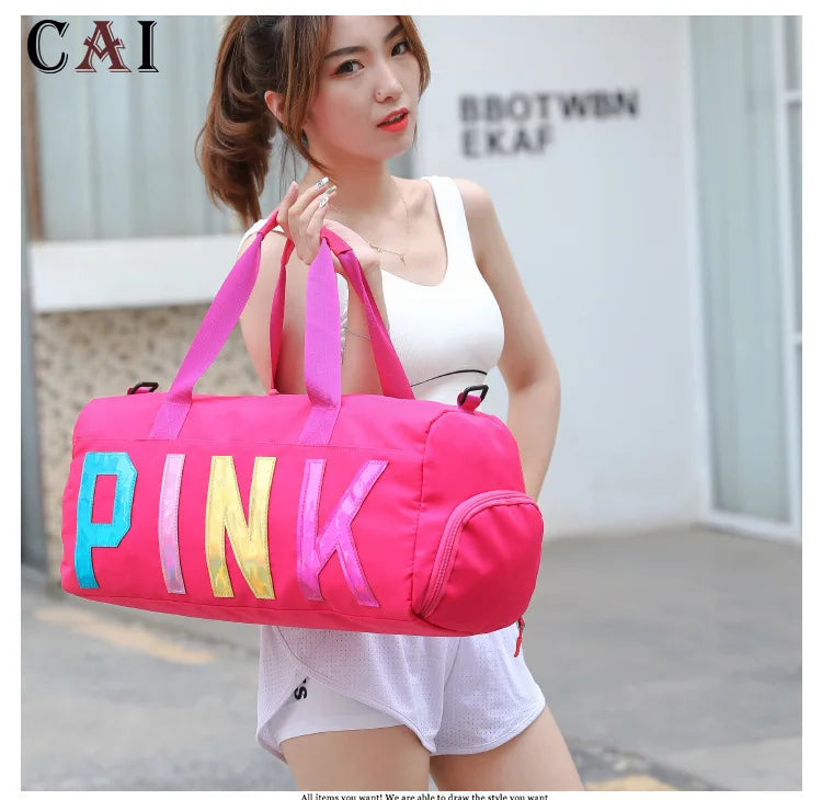 Women Laser Letter Sequin Wet Dry Travel Bag Sports Portable Shoulder Storage