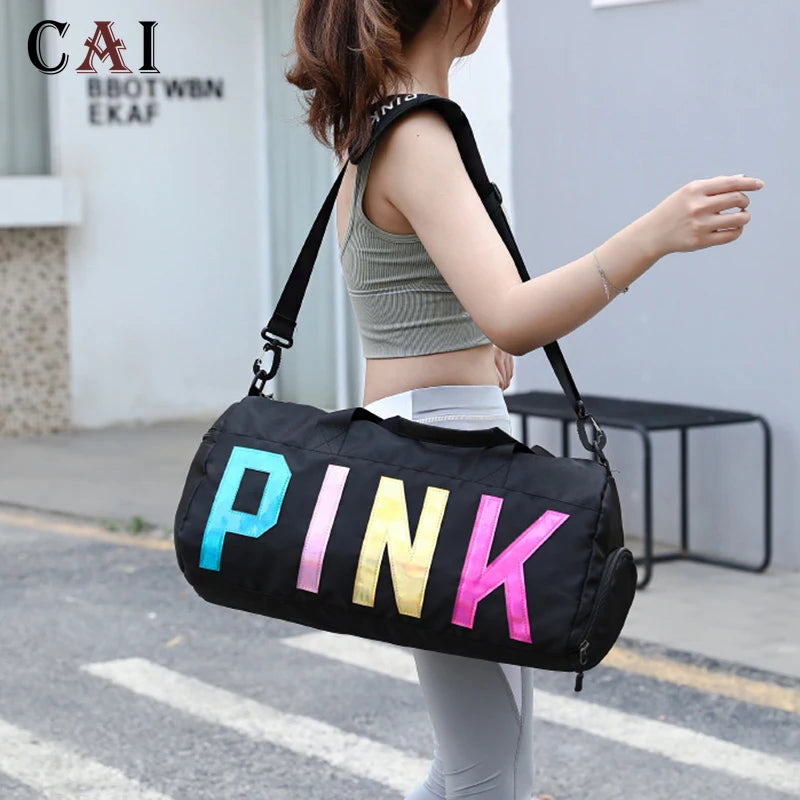 Women Laser Letter Sequin Wet Dry Travel Bag Sports Portable Shoulder Storage