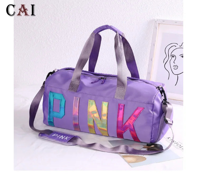 Women Laser Letter Sequin Wet Dry Travel Bag Sports Portable Shoulder Storage