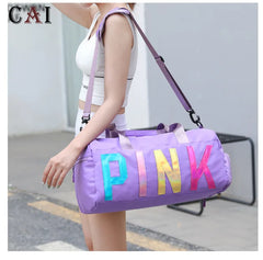 Women Laser Letter Sequin Wet Dry Travel Bag Sports Portable Shoulder Storage