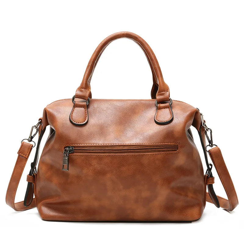 Retro Soft Oil Wax Leather Women Boston Bag Tassel Handbag