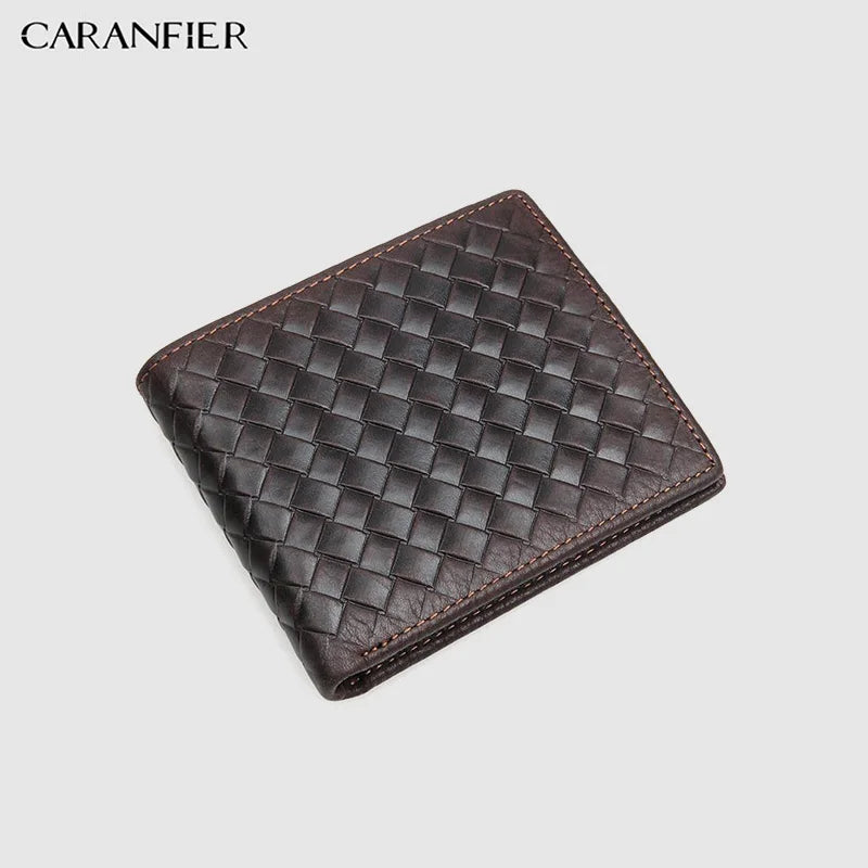 Top Cow Leather Men Wallet Short Style Male Purse Knitting Wallet
