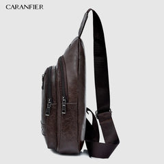 Waterproof PU Shoulder Bag Men'S Charging Bag USB Chest Bag Messenger Bag