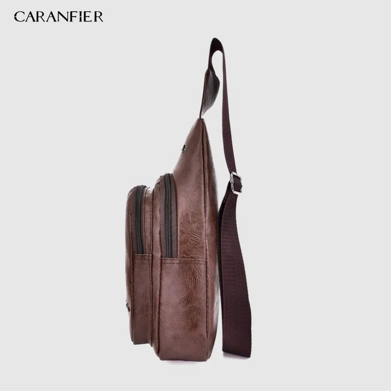 Waterproof PU Shoulder Bag USB Charging Men's Chest Bag