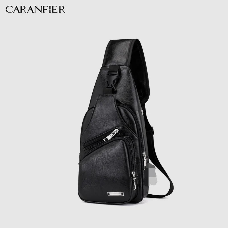 Men's Chest Bags Shoulder Messenger Bags PU Leather Zipper Soft Male Travel