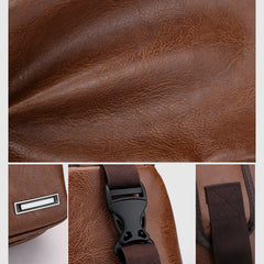 Men's Chest Bags Shoulder Messenger Bags PU Leather Zipper Soft Male Travel