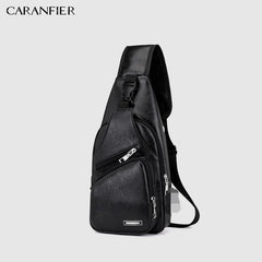 Men's Chest Bags Shoulder Messenger Bags PU Leather Zipper Soft Male Travel